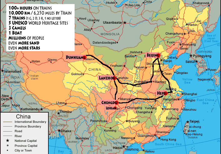 map of our China train trip
