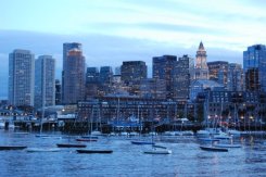 Boston at dusk from harbor