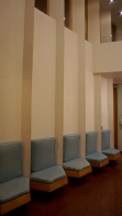 built-in seating in main lobby